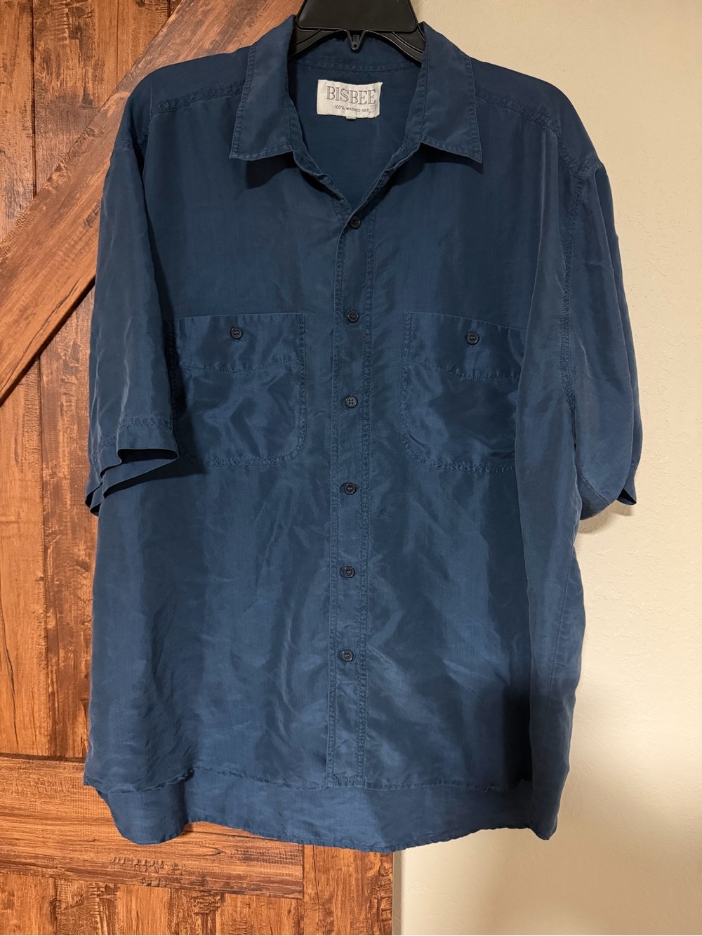 Bisbee Lightweight 100% Washed Silk Button-Up Shirt in Deep Navy XL